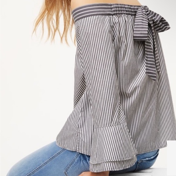 Loft Striped Bow Back Off The Shoulder Top - Picture 1 of 5